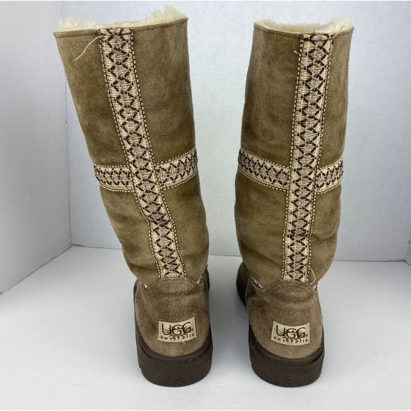 Ugg Australia Womens Sundance Revival Tall Sheepskin Chestnut Boots 5605 Size 7 - Picture 4 of 8